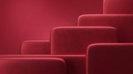 Fototapeta premium Abstract geometric background with soft red platforms and rounded edges.