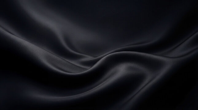 Luxurious smooth black silk fabric draped in elegant soft waves, creating a rich texture and exquisite background.