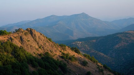 Fototapeta premium Cool Blue Mountain Landscape at Summer Golden Hour wildlife scene