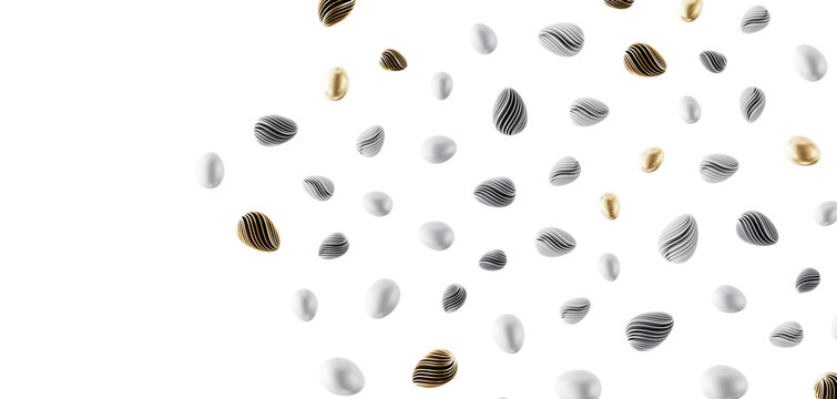 Artistic composition of abstract shapes with gold and silver textures on white background. Modern design, creative, grap
