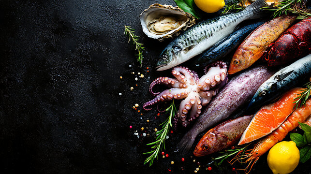 Fresh seafood arrangement with fish and shellfish
