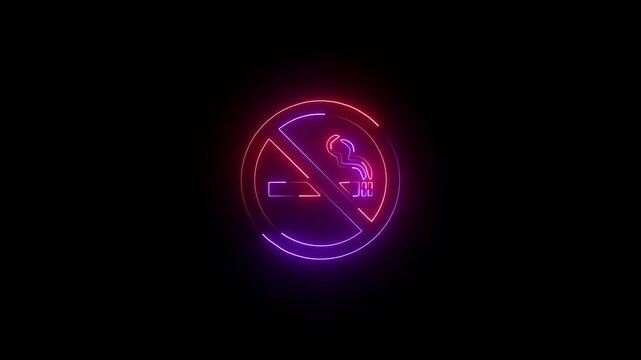 No Smoking Sign Neon Glowing Animation Loop in 4K Video 