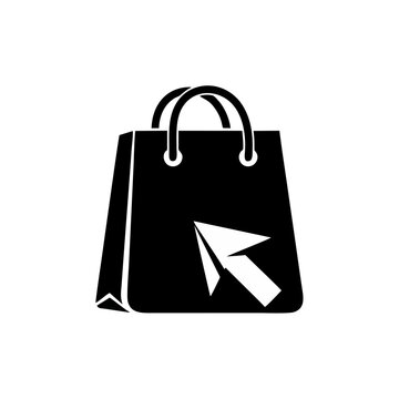 Black shopping bag with white paper airplane on a plain background shows e30 delivery concept