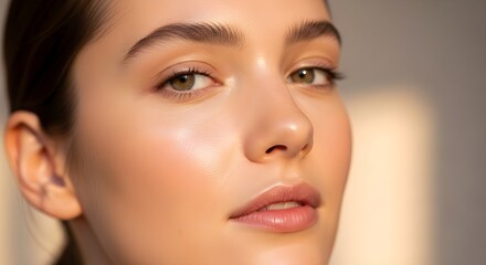 Close-up of Young Woman with Glowing Radiant Skin in Sunlight
