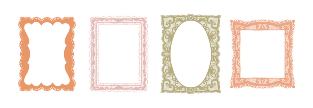 Set of vintage lace frames and ornate borders in pastel colors 
