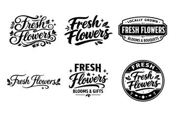Obraz premium Fresh flowers collection: vintage logos and floral designs