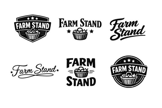 Classic farm stand logos with basket of produce