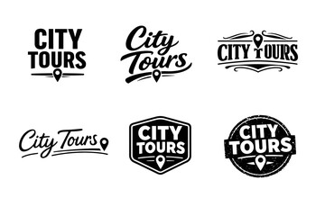Fototapeta premium Collection of vintage city tours logos featuring location pins