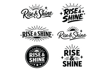 Fototapeta premium Rise & shine logo designs in black and white with sunburst accents