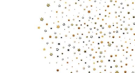 Fototapeta premium Elegant gold star confetti against a clean white backdrop, perfect for festive designs, celebrations, and conveying a se