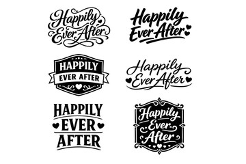 Naklejka premium Elegant happily ever after typography designs with heart motifs