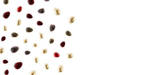 Elegant Easter egg composition with gold and red colors on a white background, perfect for holiday greetings and designs © vegefox.com