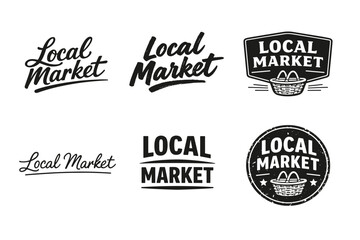 Obraz premium Vintage local market logos in retro style with basket illustrations