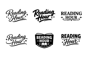 Obraz premium Reading hour logos with book and decorative typography