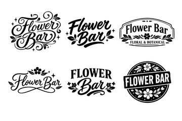 Obraz premium Vintage flower bar logos collection in black and white design