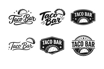 Obraz premium Variety of taco bar logos featuring stylized tacos and bold typography