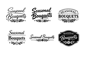 Fototapeta premium Seasonal bouquets logos collection in elegant black and white design