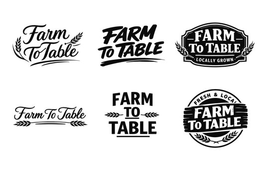 Farm to table logo designs with fresh and local text elements