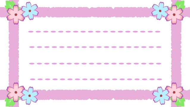 Adorable notebook style frame with pastel flowers and dotted writing lines. Perfect stationery template for journals, planners, kids worksheets, greeting cards or printable notes.