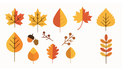 Stylized Autumn Leaves Flat Vector Set Fall Foliage Elements Collection © Wahida
