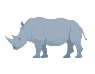 Fototapeta premium Illustration of a grey rhinoceros standing facing left, on a white background