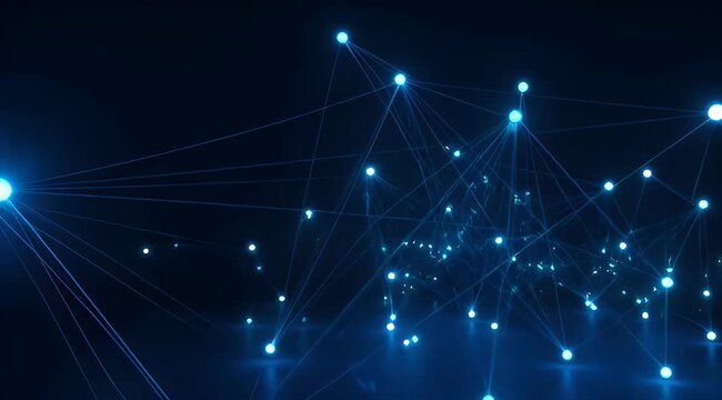 Abstract glowing network of connected dots in a blue and black background