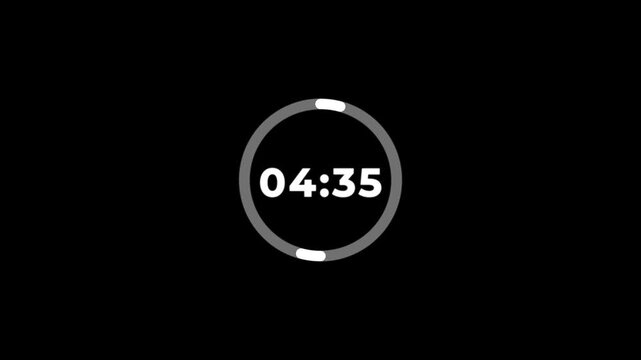 Five minute countdown animation on a transparent background, 5 minute countdown timer with alpha channel, 5 minutes circle countdown video