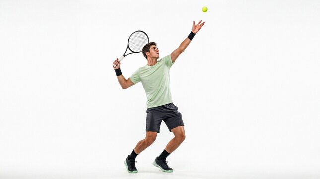 Young Male Tennis Player Serving on White Background