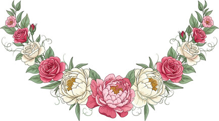 A beautiful floral wreath with pink and white flowers on a white background © Meesam
