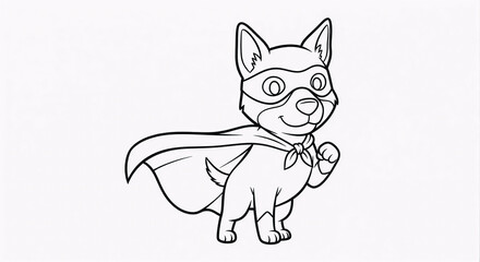 Obraz premium An endearing cartoon dog character is portrayed as a courageous superhero, featuring an eye mask and a distinctive cape.