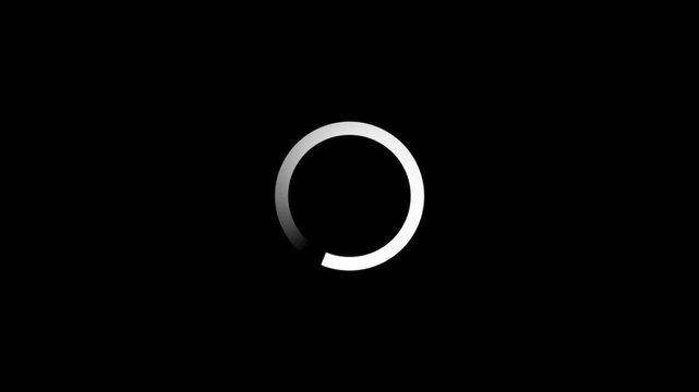 Animation of a loading spinning load wheel. Waiting for download. White circle on a black isolated background.