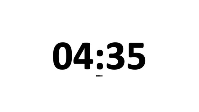 5 minutes countdown timer animation. 4K Video