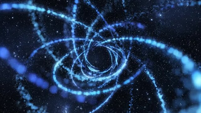 Abstract Blue Infinity Space Dots Rotating Counterclockwise in a Seamless Motion Graphic Loop, High Definition 4K Deep Universe Galactic Particle Animation for Background and Media Projects