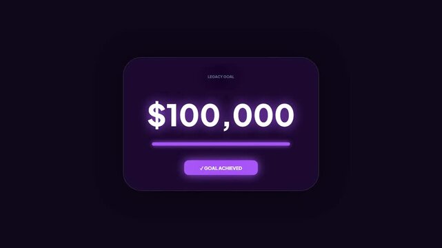Captivating digital interface displaying a substantial financial achievement, illustrating a one hundred thousand dollar goal with a vibrant progress indicator and a clear call to action