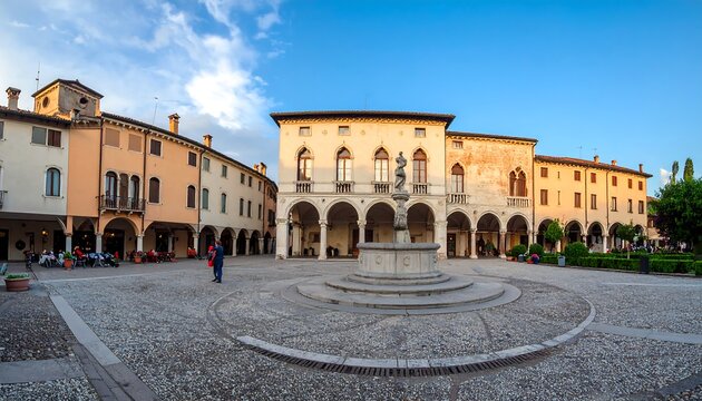 Picturesque Italian town square at sunset