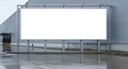 Obraz premium Industrial Warehouse Billboard After Rain with Blank Panel