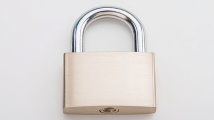 Naklejka premium Steel padlock isolated on white background. Metal security mechanism used for protection and safety. Concept of privacy, access control, cyber security and property safety for digital data.