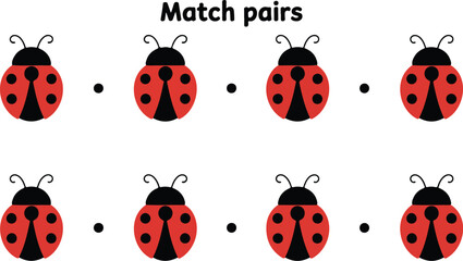 Cute ladybug matching pairs game for children, fun educational activity to develop logic, memory, and observation skills. © SNIGDHO
