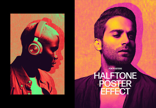 Grunge Halftone Poster Effect Mockup