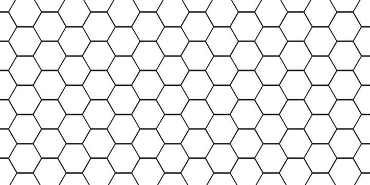 Fishing or soccer net. Repeated hexagon pattern. Black wired mesh texture isolated on white background. Metallic or fabric fence, cage or lattice structure. Vector graphic Illustration.
