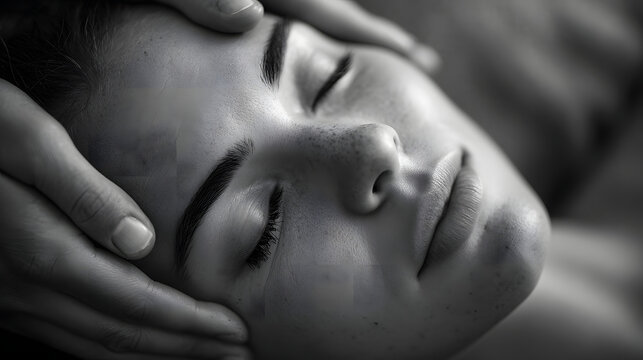 Woman receiving head massage