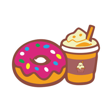Sweet Dessert Icon Vector Donut and Milkshake Cartoon