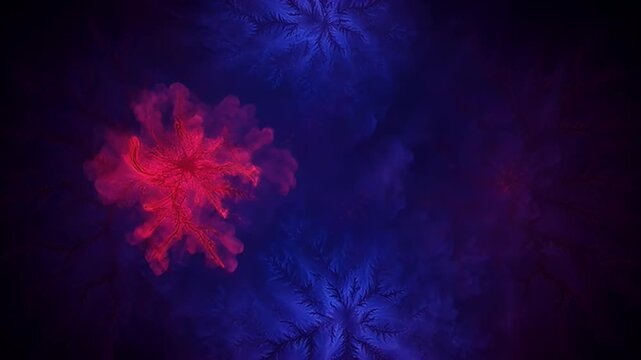 Abstract cosmic red and blue nebula with floral fractal pattern background