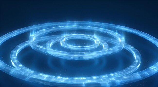 Glowing blue concentric rings radiating outwards in an abstract design illustration