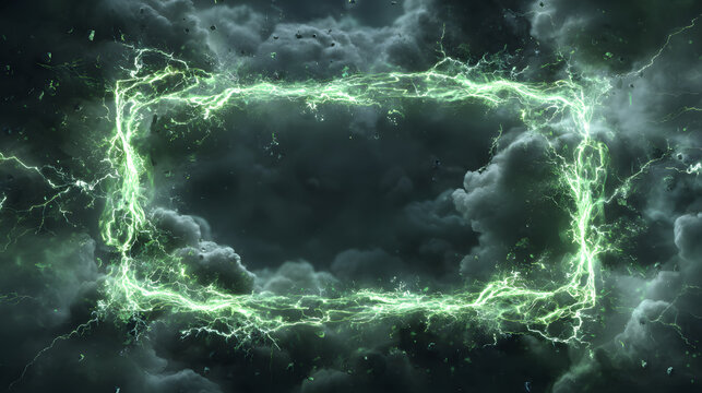 Electric lightning frame in stormy sky