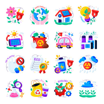Set of Ecology Flat Illustrations 