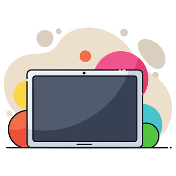 Tablet display resting against abstract colorful background. non editable strokes