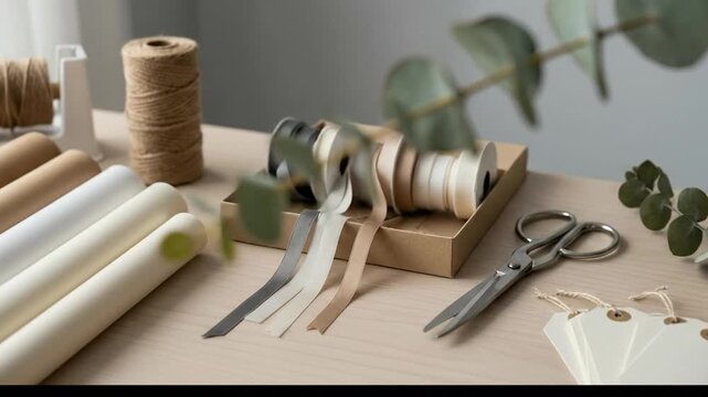 Crafting Supplies for Gift Wrapping and Floral Arrangements.