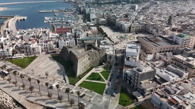 Aerial Drone View of Mola di Bari Coastal Town in Puglia, Italy