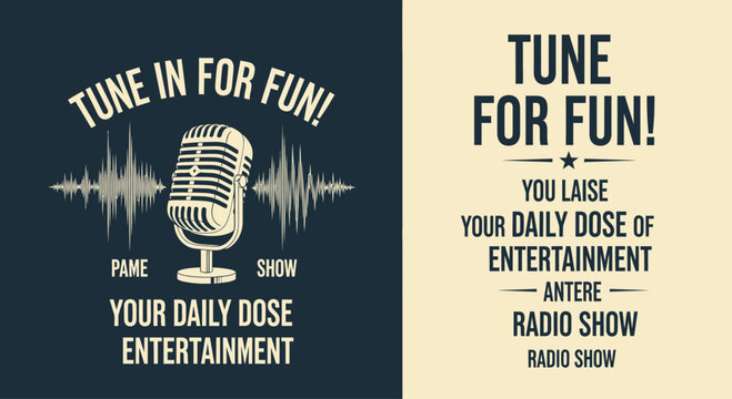 Retro Microphone with Sound Waves and Radio Show Text - Vintage Broadcast Concept